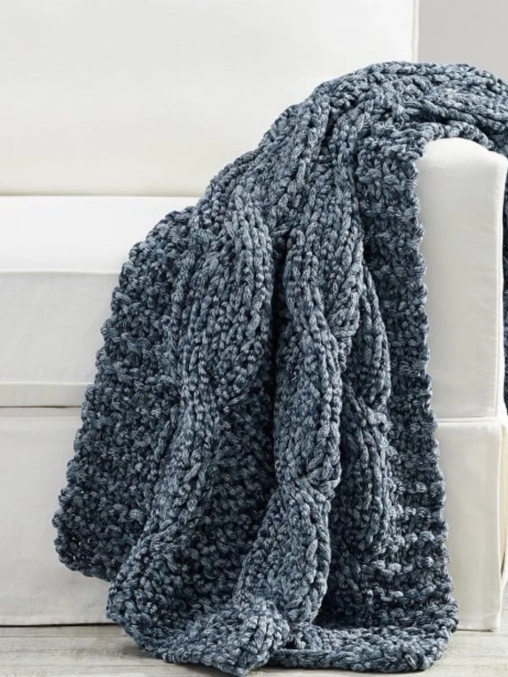 Pottery Barn Thick Cable Knit Throw - Slate Blue